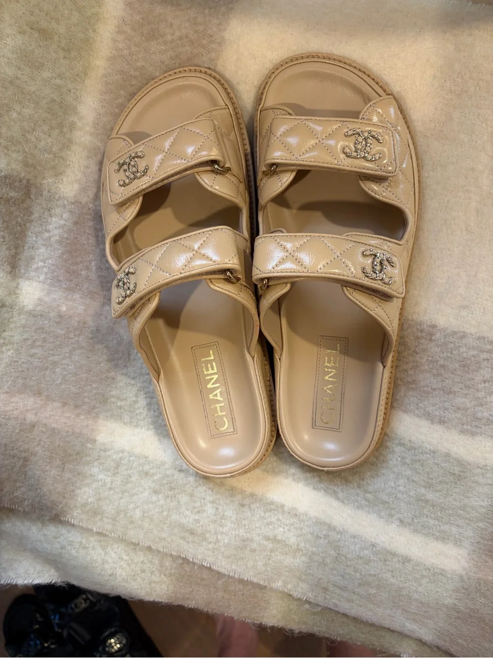 CHANEL beige quilted